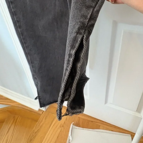 Pretty Little Thing PLT Highrise Straight Leg Black Jeans Leg Slit - Picture 7 of 10